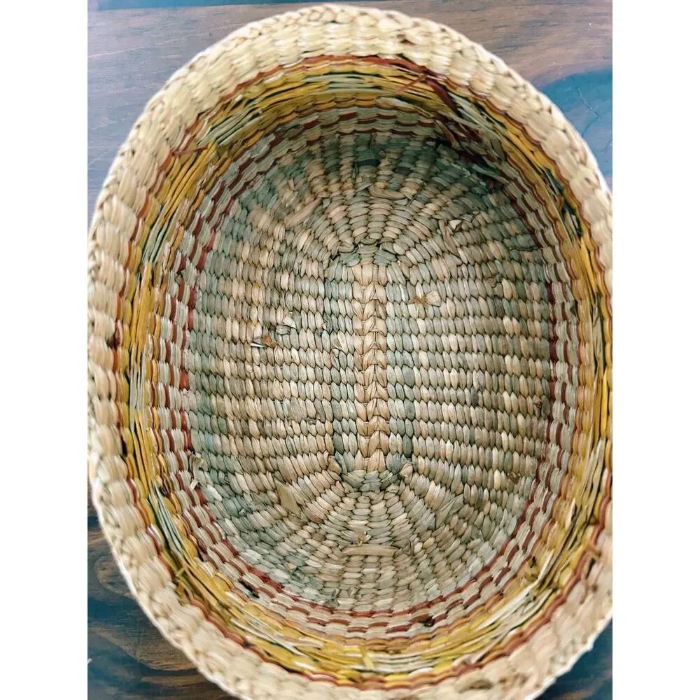 Vintage 1970s/1980s Chinese Hand-Woven Coiled Lidded Basket